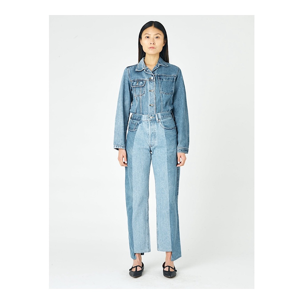 E.L.V. DENIM Mid Light Blue Contrast Boyfriend Jeans